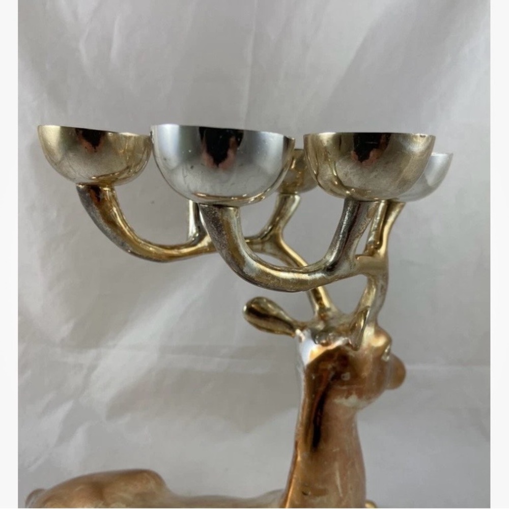 Pottery Barn Deer Reindeer Candle Holder Silver Plated Brass 6 Candle Holder - Picture 9 of 16